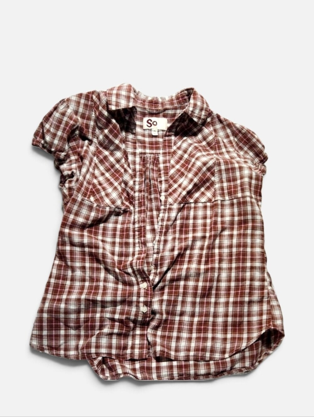 Junior's- SO Brown/Cream Plaid Button Up shirt
